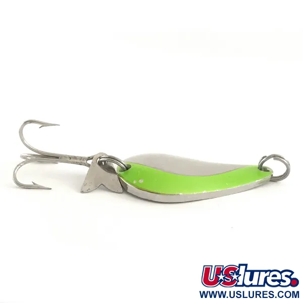 Vintage Acme K.O. Wobbler UV, 1/2oz Nickel / Green fishing spoon #6465