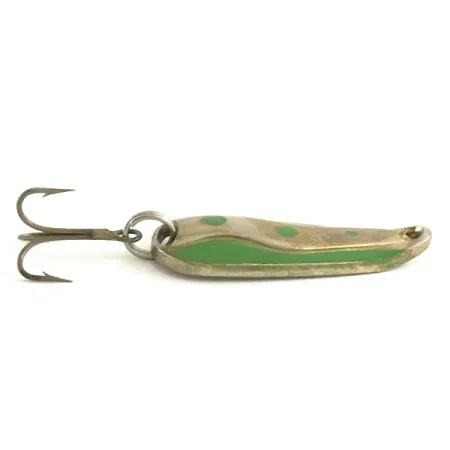 Vintage Luhr Jensen Hot Shot W, 1/4oz Nickel / Green / Gold fishing spoon #6466