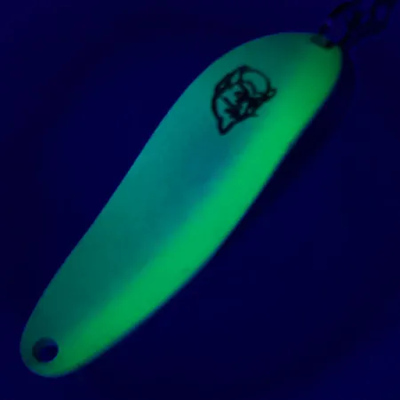 Vintage Eppinger Dardevle Cop-E-Cat 7300 Glow, 1/3oz White / Green / Nickel UV Glow in UV light, Fluorescent and Glow in Dark fishing spoon #6467