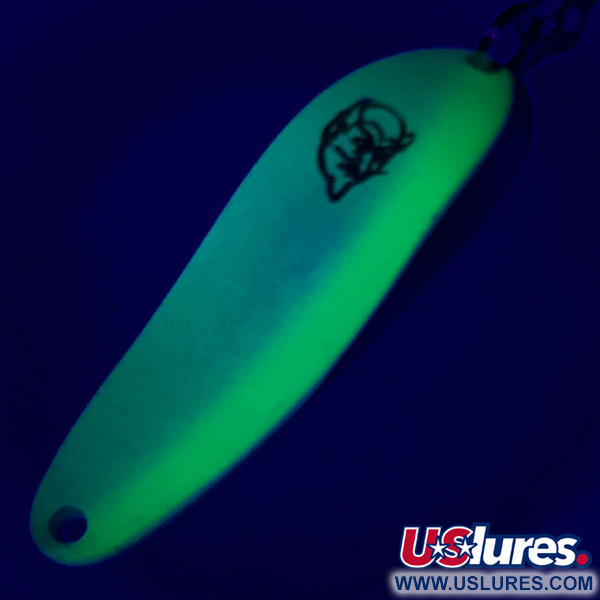 Vintage  Eppinger Dardevle Cop-E-Cat 7300 Glow, 1/3oz White / Green / Nickel UV Glow in UV light, Fluorescent and Glow in Dark fishing spoon #6467