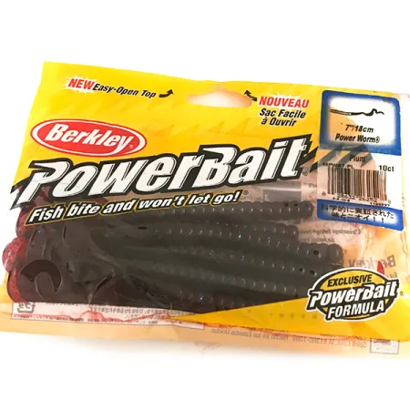 Berkley Power Worm soft bait, Dark Red with Blue Glitter fishing #6487