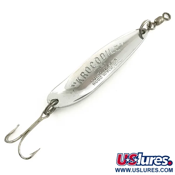 Vintage  Luhr Jensen Krocodile Die #4, 1/2oz Nickel / Green fishing spoon #6490