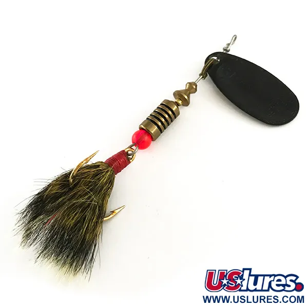 Vintage   Mepps Black Fury 3 Dressed (squirrel tail), 1/4oz Black / Yellow spinning lure #6494