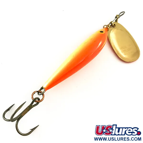 Vintage Blue Fox Vibrax Minnow Spin 2, 1/4oz Orange / Gold spinning lure #6517