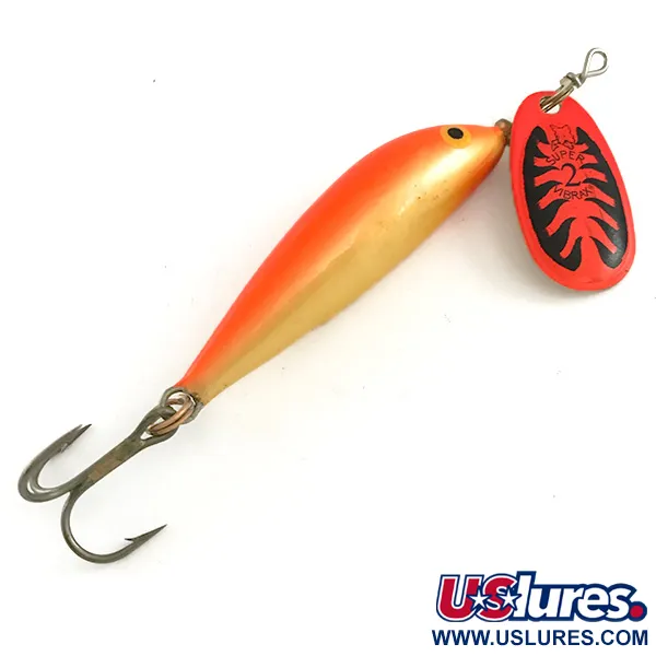 Vintage Blue Fox Vibrax Minnow Spin 2, 1/4oz Orange / Gold spinning lure #6517
