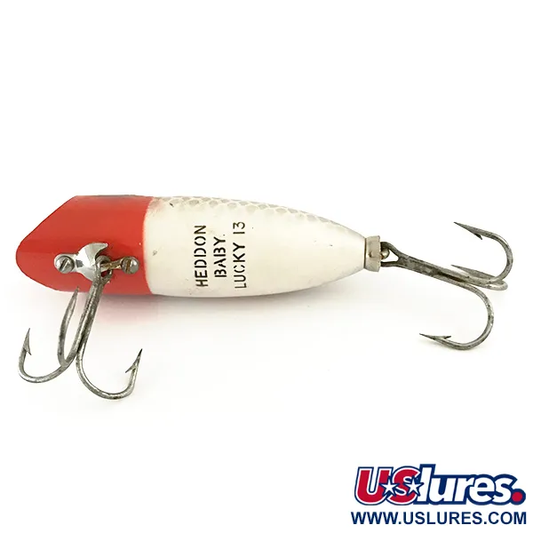 Vintage   Heddon Baby Lucky 13, 1/3oz Red / White / Silver fishing lure #6550