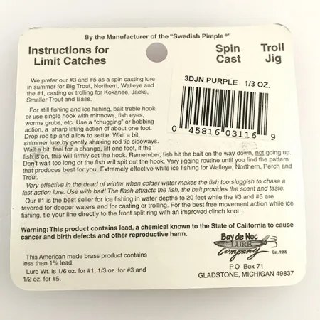 Bay de Noc Do-Jigger, 1/3oz Nickel / purple fishing spoon #6573