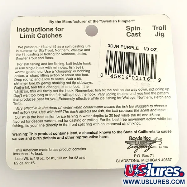  Bay de Noc Do-Jigger, 1/3oz Nickel / purple fishing spoon #6573