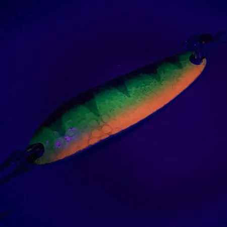 Vintage Luhr Jensen Krocodile Die #3 UV, 1/3oz Fire Tiger fishing spoon #6631