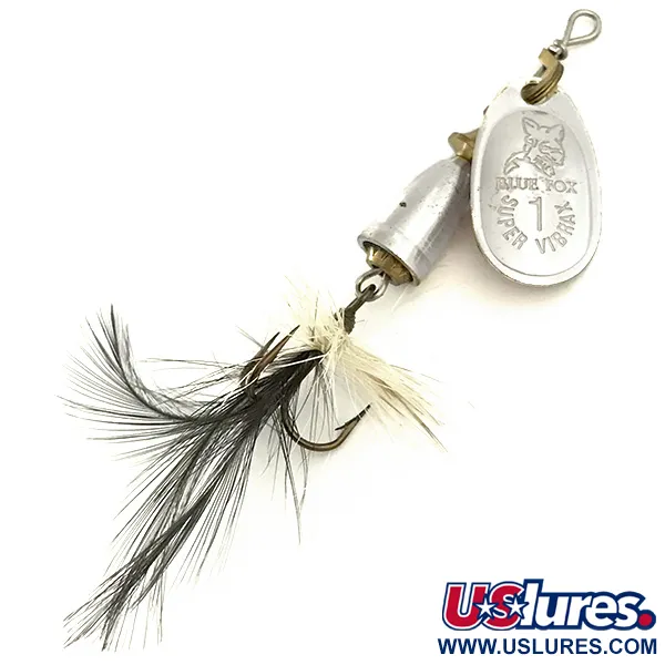 Vintage Blue Fox Super Vibrax 1, 1/8oz Silver spinning lure #6644