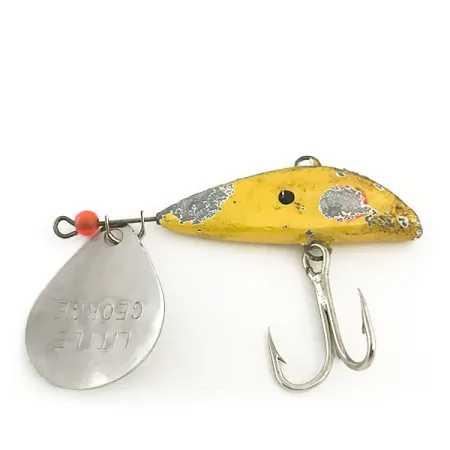Vintage Mann's Bait  Little George, 2/3oz Hammered Nickel / Yellow spinning lure #6646