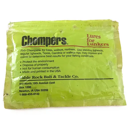 Chompers Single Tail Grub 15pcs, Chartreuse Pepper​ fishing #6681