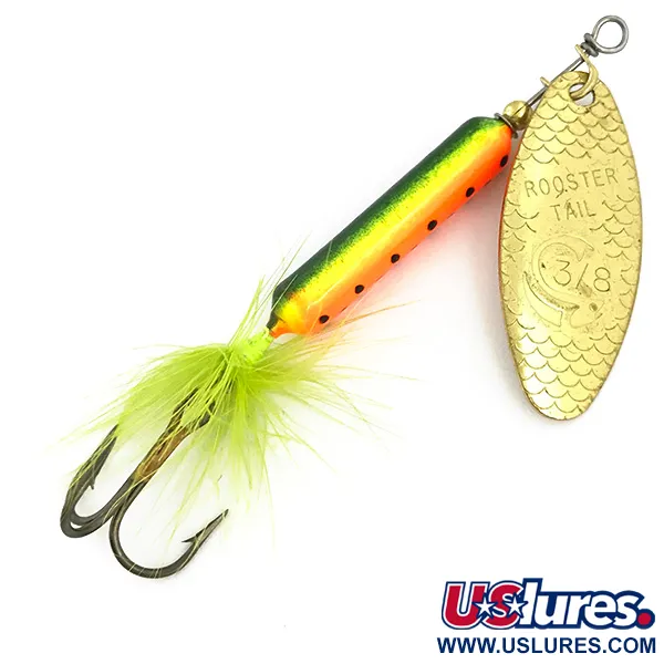  Yakima Bait Worden’s Original Rooster Tail UV, 2/5oz Gold / Fire Tiger spinning lure #6729