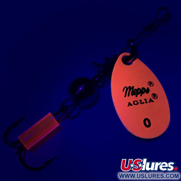   Mepps Aglia 0 UV, 3/32oz Fluorescent Orange / Gold UV Glow in UV light, Fluorescent spinning lure #7177