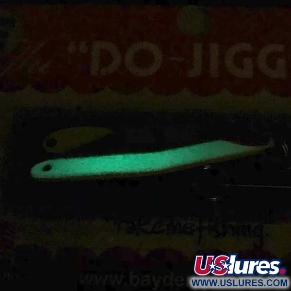  Bay de Noc Do-Jigger 1, 3/16oz White / Green Glow in Dark, fluorescent fishing spoon #6736