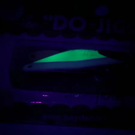 Bay de Noc Do-Jigger 1, 3/16oz White / Green Glow in Dark, fluorescent fishing spoon #6736
