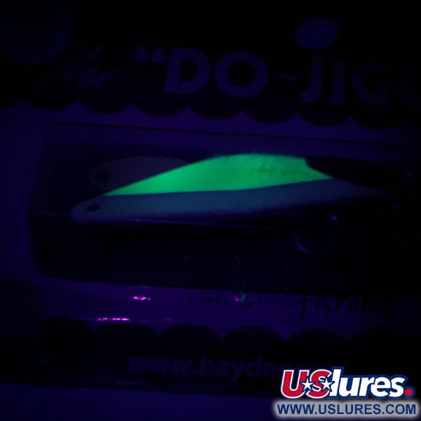  Bay de Noc Do-Jigger 1, 3/16oz White / Green Glow in Dark, fluorescent fishing spoon #6736