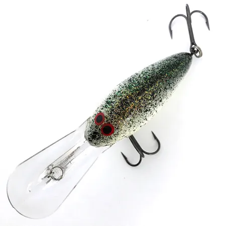 Vintage Norman DD22 , 1oz White / Black / Rainbow Glitter fishing lure #6742