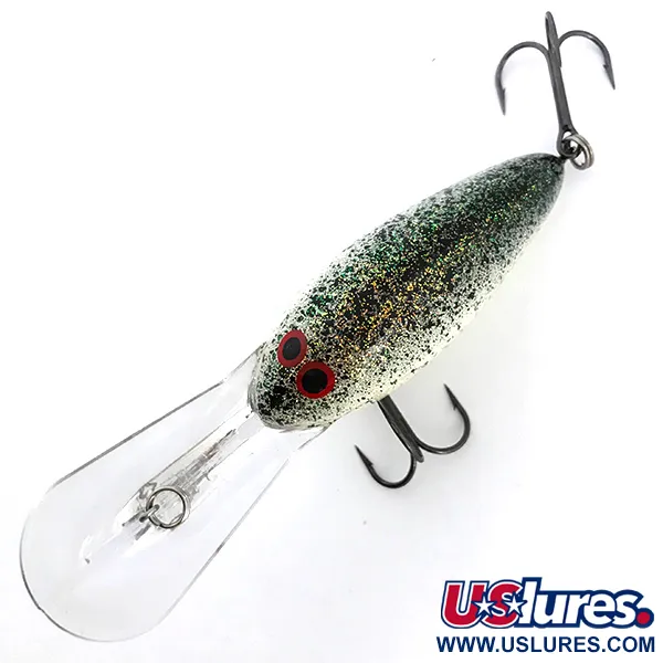 Vintage Norman DD22 , 1oz White / Black / Rainbow Glitter fishing lure #6742