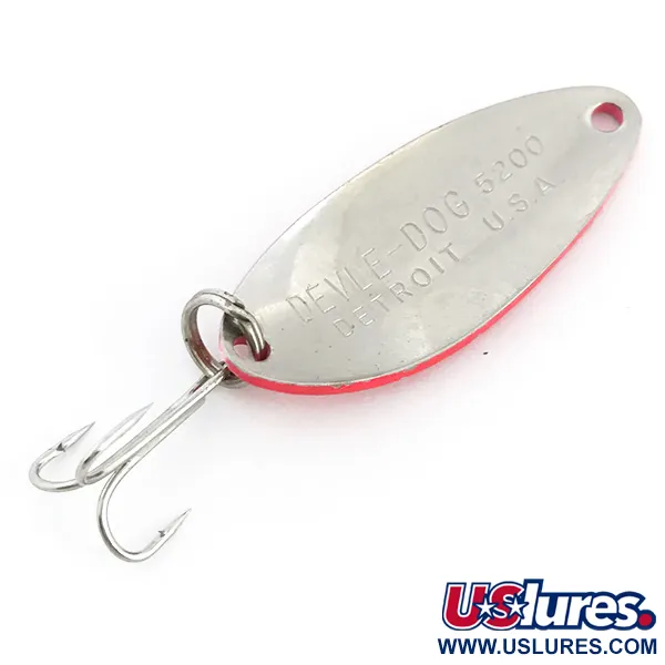 Vintage  Eppinger Dardevle Devle Dog 5200 UV, 1/4oz Fluorescent Red / Nickel fishing spoon #6773