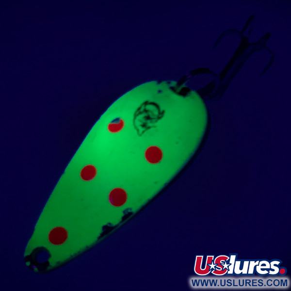 Vintage  Eppinger Dardevle Spinnie UV, 1/3oz Fluorescent Green / Nickel fishing spoon #6803