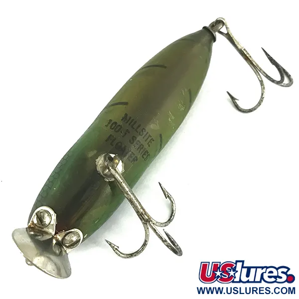 Vintage  Millsite Tackle Millsite Wig Wag Floater 100 series, 2/5oz Green fishing lure #6814
