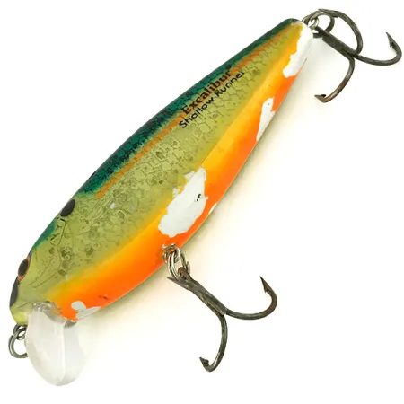 Vintage Heddon  Excalibur Shallow Runner Bill Dance Swim N Image, 2/5oz Gold / Green fishing lure #6906
