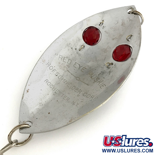 Vintage Hofschneider Red Eye Muskie , 2 1/4oz Nickel / Red Eyes fishing  spoon #6923