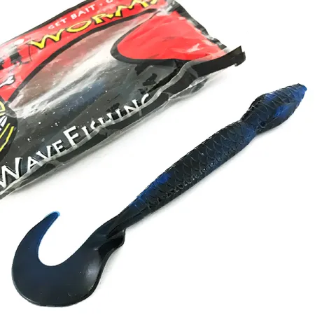 Wave Worms soft bait 6pcs,  Black / Blue Glitter fishing #6959