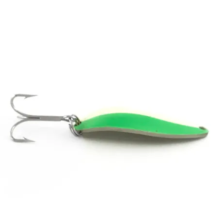 Vintage Seneca Little Cleo (Hula Girl) Glow, 2/3oz White / Green / Nickel fishing spoon #6969