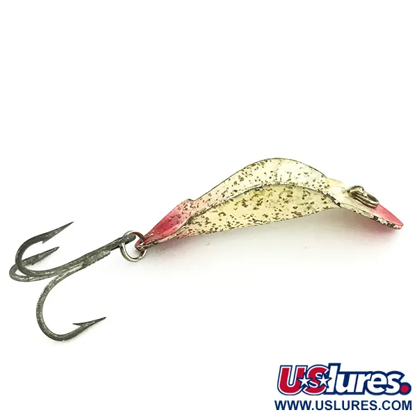 Vintage Buck Perry Spoonplug, 3/16oz White / Red / Silver Glitter fishing spoon #6984
