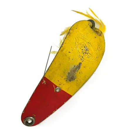Vintage Weezel bait Rex Spoon, 2/5oz Yellow / Red fishing spoon #7070