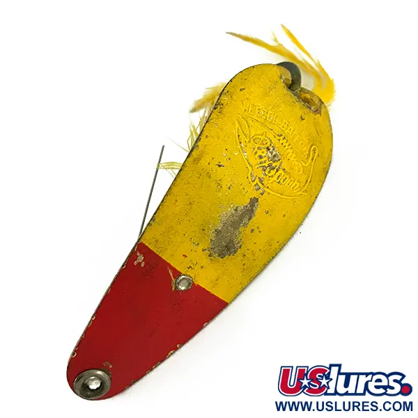 Vintage   Weezel bait Rex Spoon, 2/5oz Yellow / Red fishing spoon #7070