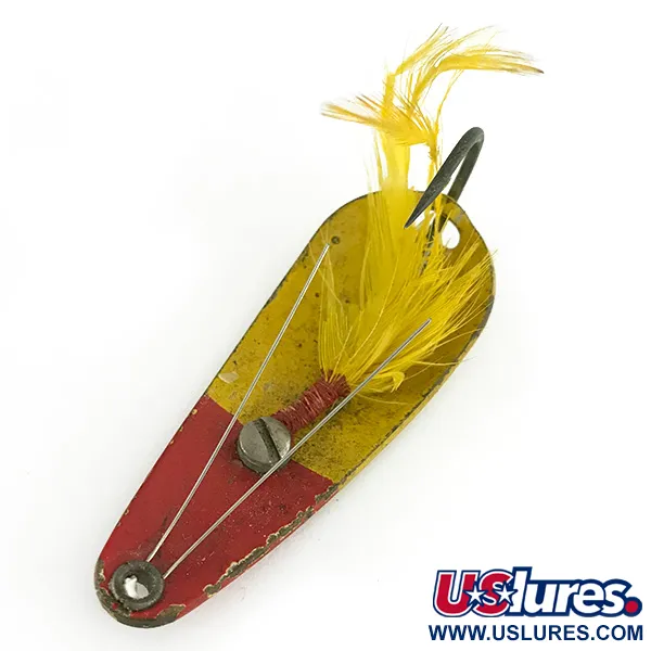 Vintage   Weezel bait Rex Spoon, 2/5oz Yellow / Red fishing spoon #7070