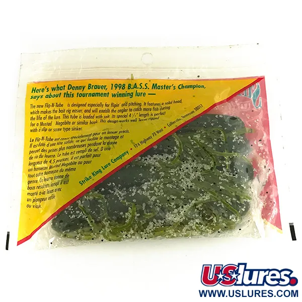 Vintage   Strike King Flipt-N-Tube soft bait 7pcs,  Green Pumpkin  fishing #7090