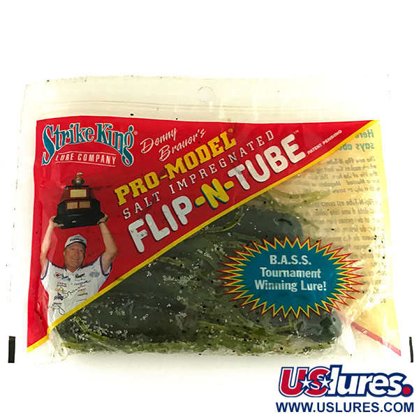 Vintage   Strike King Flipt-N-Tube soft bait 7pcs,  Green Pumpkin  fishing #7090