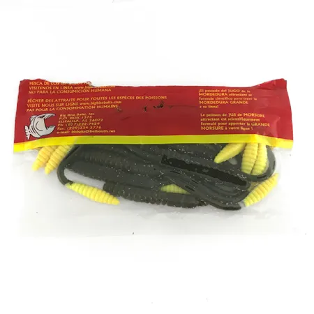 Big Bite Baits Jeff Kriet - Squirrel Tail Worm soft bait 10pcs, Green Pumpkin Chart Tail fishing #7093