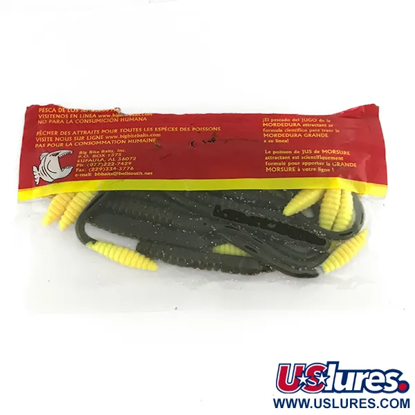   Big Bite Baits Jeff Kriet - Squirrel Tail Worm soft bait 10pcs,  Green Pumpkin Chart Tail fishing #7093
