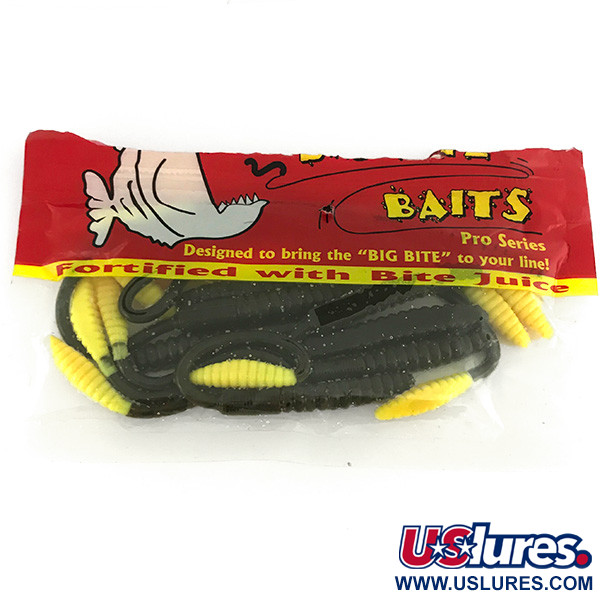   Big Bite Baits Jeff Kriet - Squirrel Tail Worm soft bait 10pcs,  Green Pumpkin Chart Tail fishing #7093