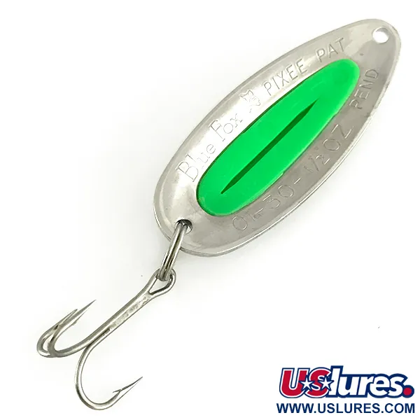 Vintage   Blue Fox Pixee UV, 1/2oz Hammered Nickel / Green fishing spoon #7112