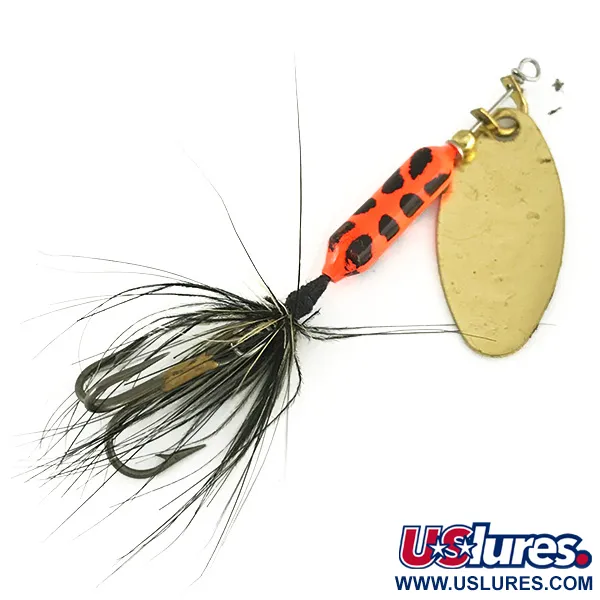  Yakima Bait Worden’s Original Rooster Tail, 1/8oz Gold / Red / Black UV Glow in UV light, Fluorescent spinning lure #7114
