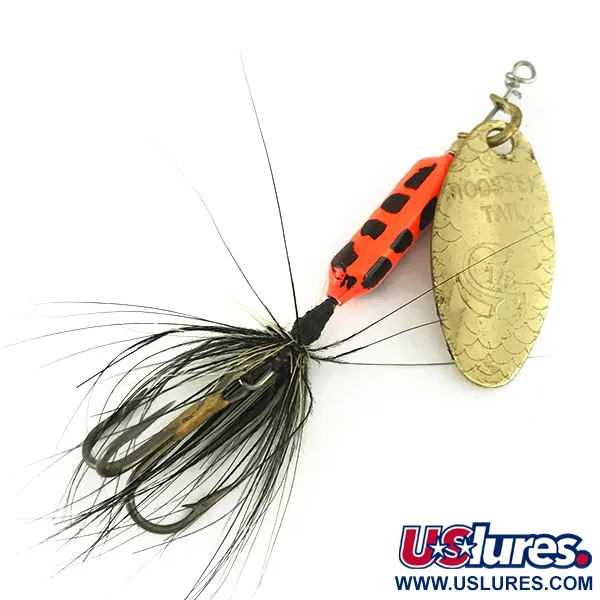 Yakima Bait Worden’s Original Rooster Tail, 1/8oz Gold / Red / Black UV Glow in UV light, Fluorescent spinning lure #7114