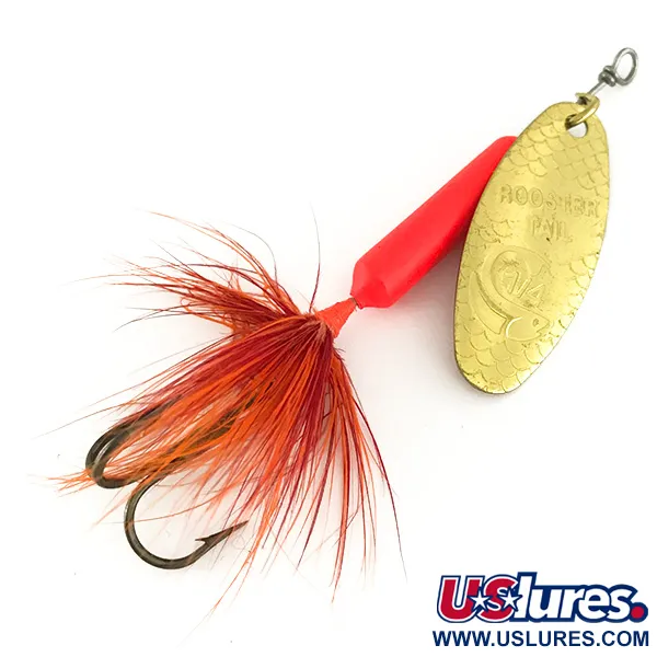  Yakima Bait Worden’s Original Rooster Tail UV, 1/4oz Gold / Fluorescent Orange UV Glow in UV light, Fluorescent spinning lure #7115