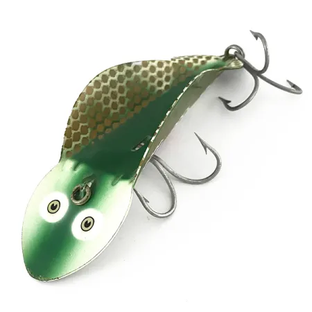 Vintage Buck Perry spoonplug, 3/4oz White / Green / Red fishing spoon #7152