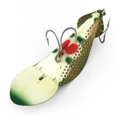 Vintage Buck Perry spoonplug, 3/4oz White / Green / Red fishing spoon #7152