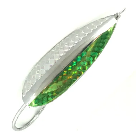 Vintage Weedless Herter's Olson Minnow, 1oz Nickel / Green fishing spoon #7160