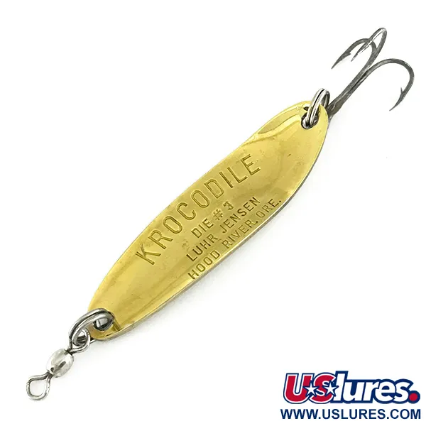 Vintage Luhr Jensen Krocodile Die #3, 1/3oz Hammered Gold fishing spoon #7171