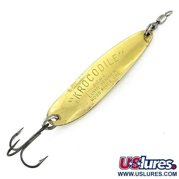 Vintage  Luhr Jensen Krocodile Die #4, 1/2oz Hammered Gold fishing spoon #7193