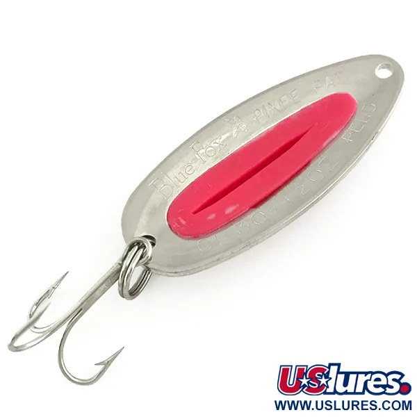 Vintage   Blue Fox Pixee , 1/2oz Hammered Nickel / Pink fishing spoon #7268