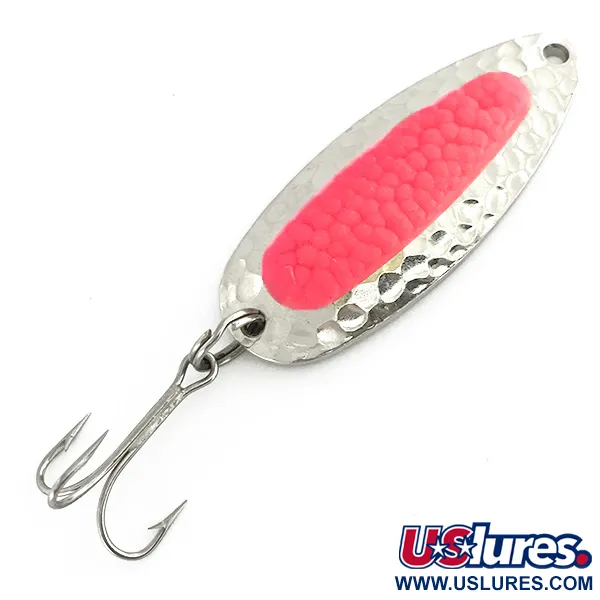 Vintage   Blue Fox Pixee , 1/2oz Hammered Nickel / Pink fishing spoon #7268